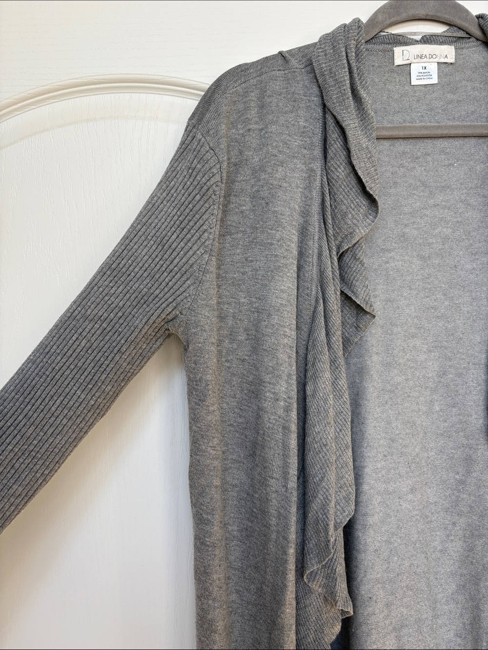 Linea Donatella Gray Ruffle-Trim Open Cardigan - Picture 3 of 10